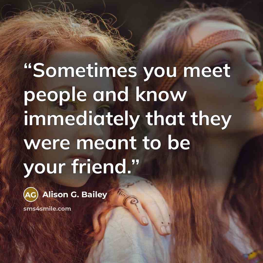 “Sometimes you meet people and know immediately that they were meant to be your friend.” quote by Alison G. Bailey