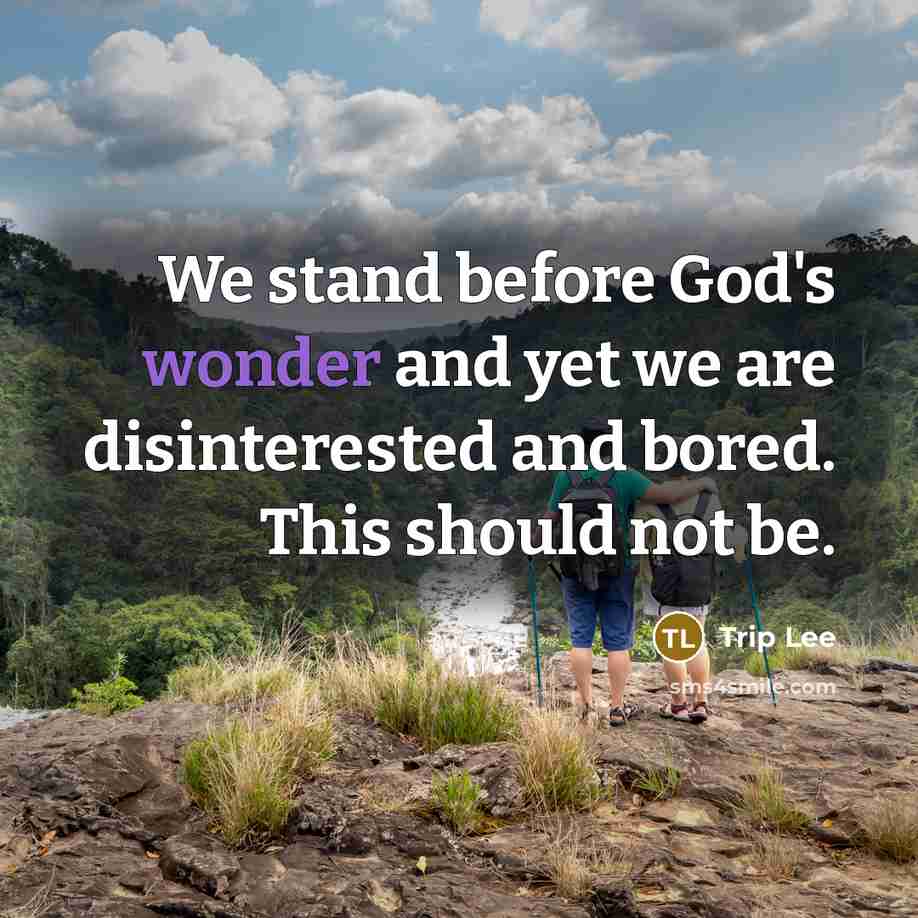 “We stand before God's wonder and yet we are disinterested and bored. This should not be.” quote by Trip Lee