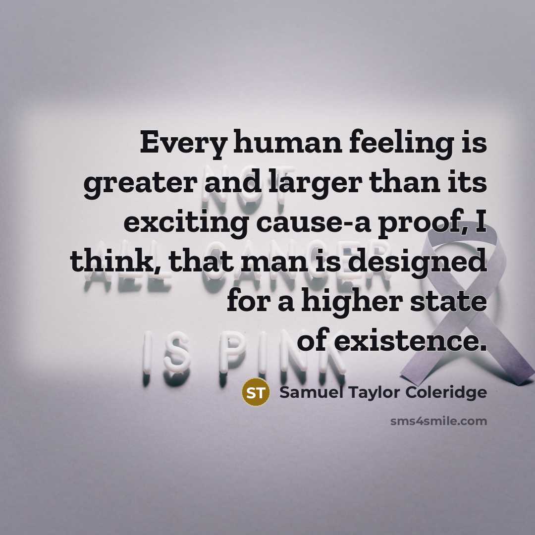 “Every human feeling is greater and larger than its exciting cause-a proof, I think, that man is designed for a higher state of existence.” quote by Samuel Taylor Coleridge