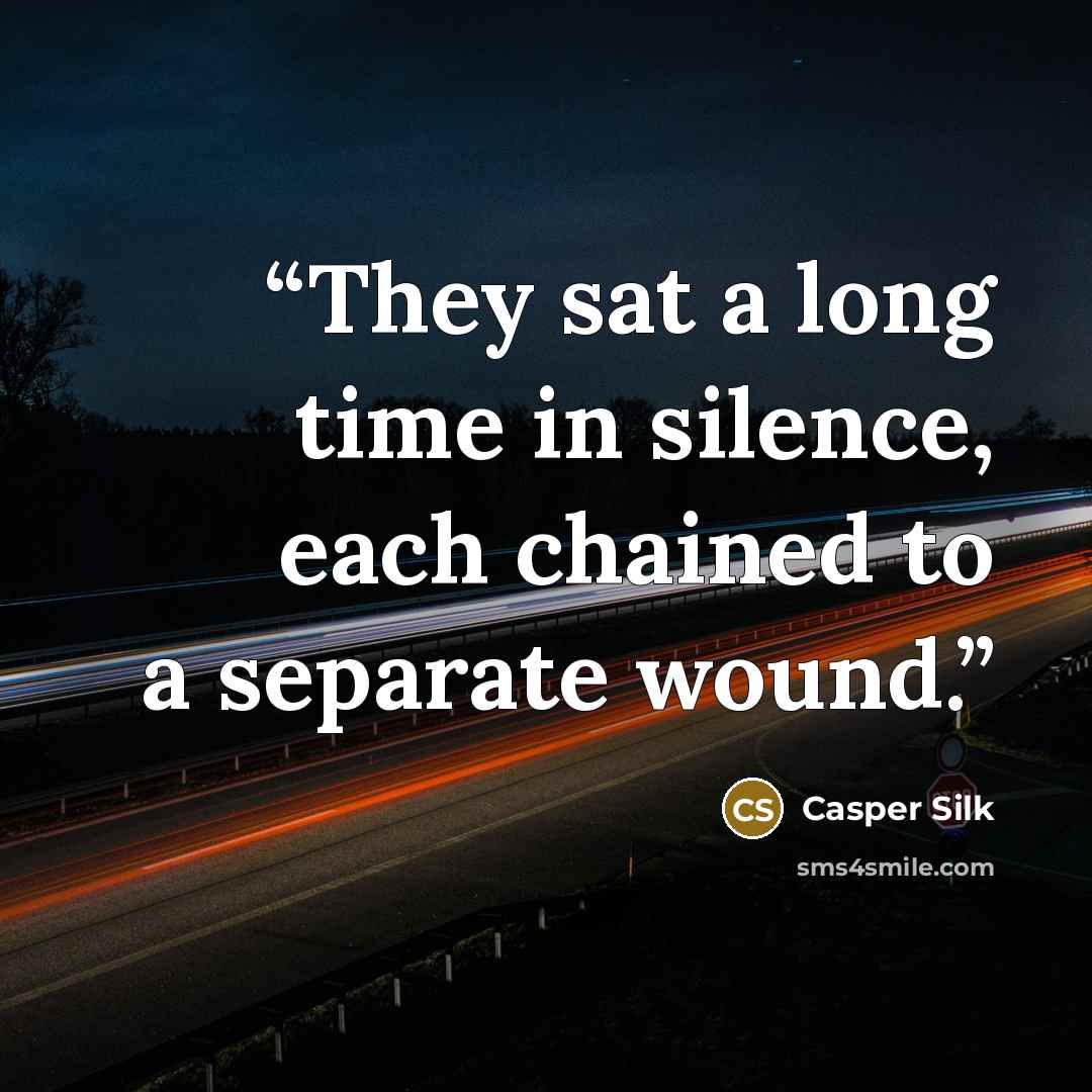 “They sat a long time in silence, each chained to a separate wound.” quote by Casper Silk
