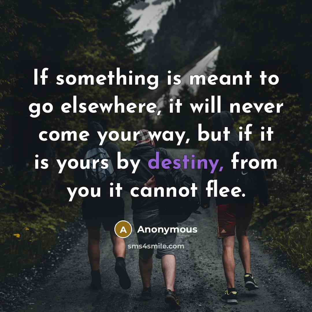 “If something is meant to go elsewhere, it will never come your way, but if it is yours by destiny, from you it cannot flee.” quote by Anonymous