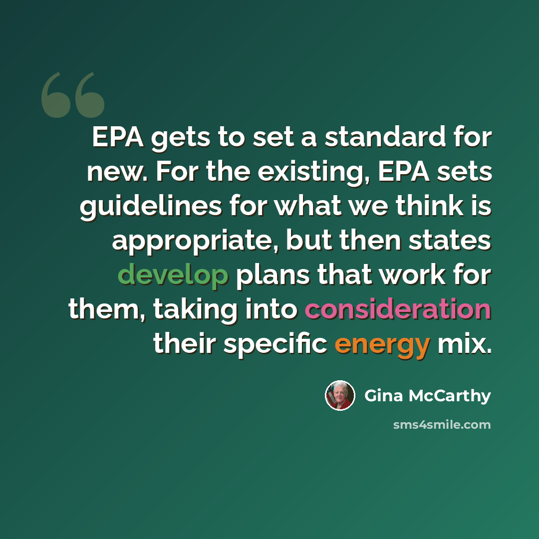 “EPA gets to set a standard for new. For the existing, EPA sets guidelines for what we think is appropriate, but then states develop plans that work for them, taking into consideration their specific energy mix.” quote by Gina McCarthy