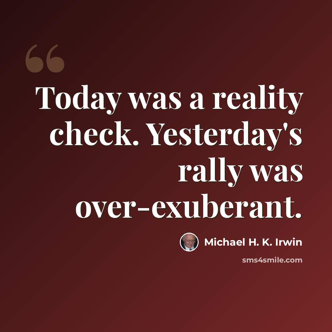“Today was a reality check. Yesterday's rally was over-exuberant.” quote by Michael H. K. Irwin