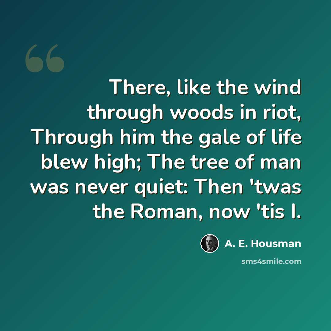 “There, like the wind through woods in riot, Through him the gale of life blew high; The tree of man was never quiet: Then 'twas the Roman, now 'tis I.” quote by A. E. Housman
