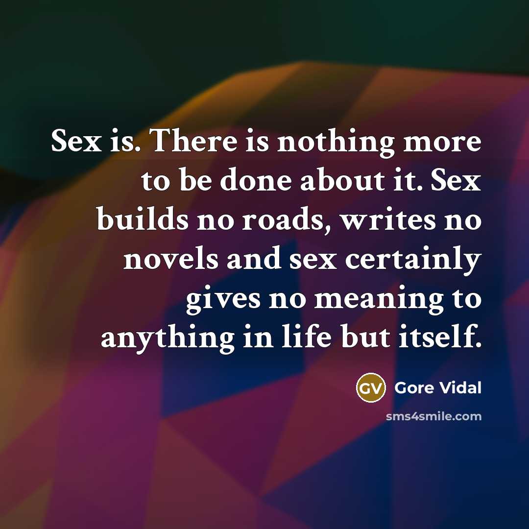 “Sex is. There is nothing more to be done about it. Sex builds no roads, writes no novels and sex certainly gives no meaning to anything in life but itself.” quote by Gore Vidal