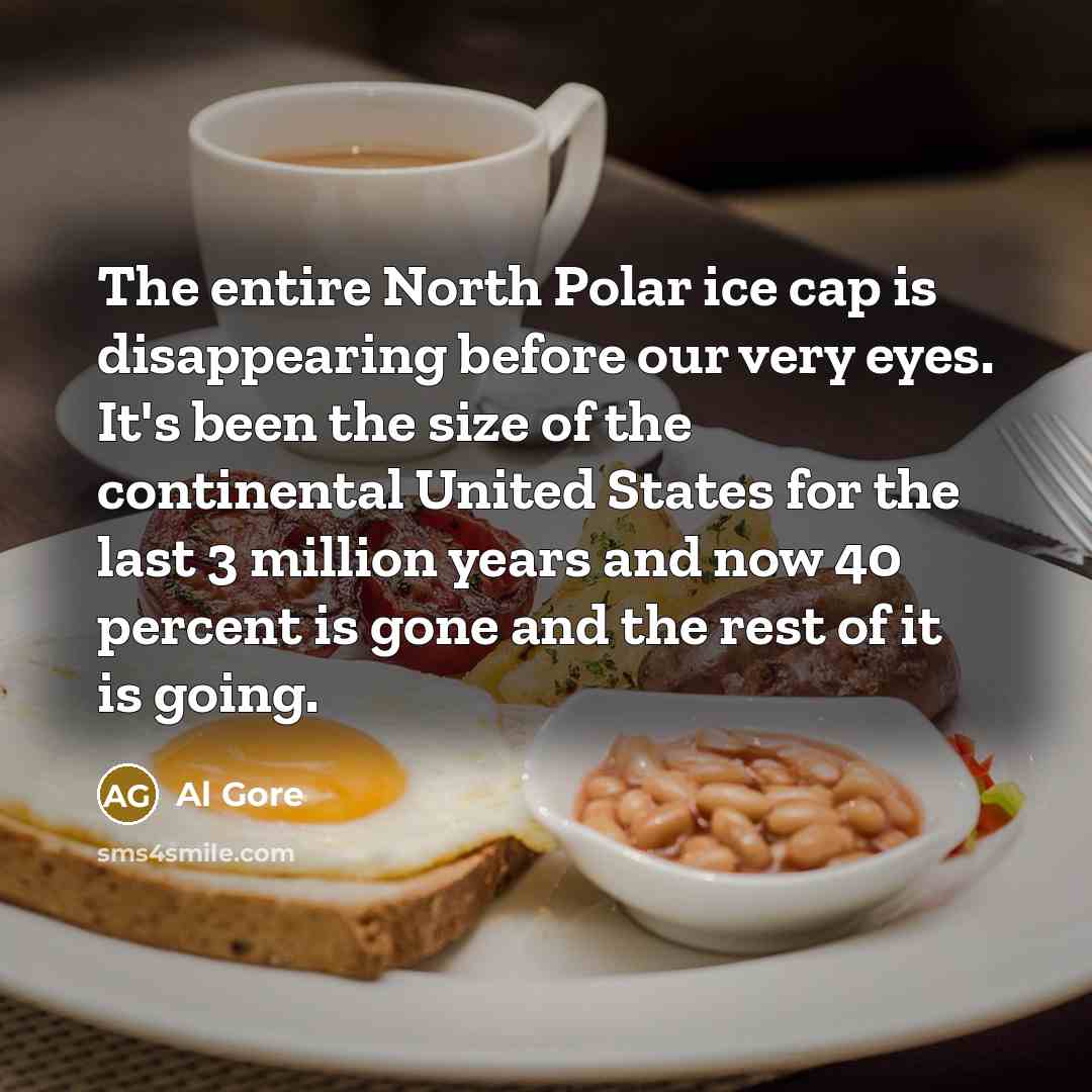 “The entire North Polar ice cap is disappearing before our very eyes. It's been the size of the continental United States for the last 3 million years and now 40 percent is gone and the rest of it is going.” quote by Al Gore