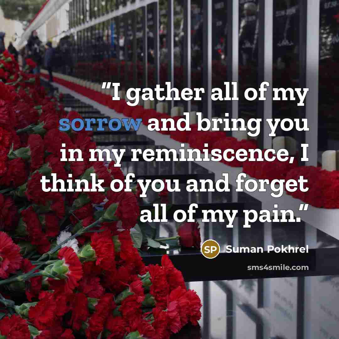 “I gather all of my sorrow and bring you in my reminiscence, I think of you and forget all of my pain.” quote by Suman Pokhrel