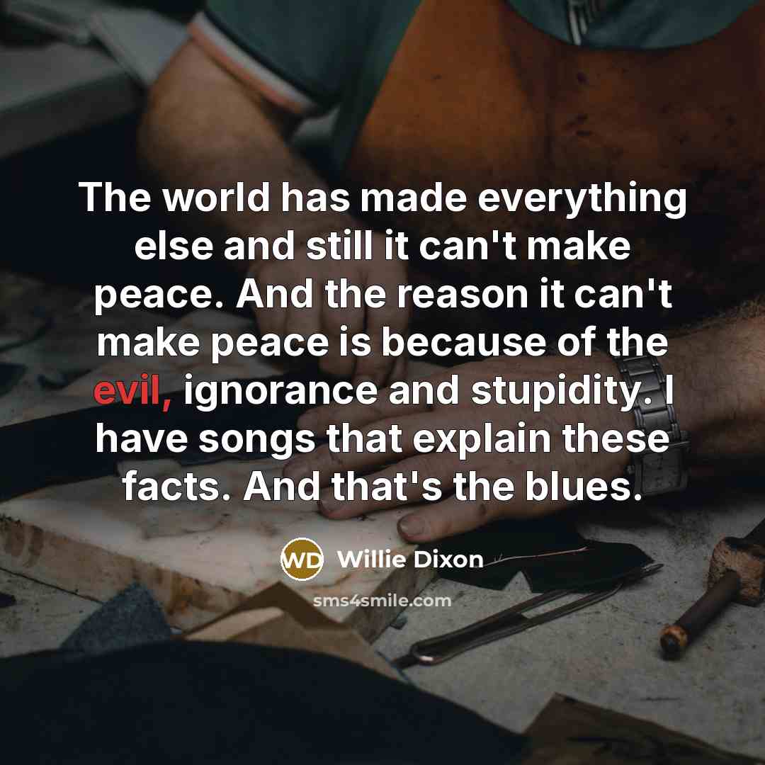 “The world has made everything else and still it can't make peace. And the reason it can't make peace is because of the evil, ignorance and stupidity. I have songs that explain these facts. And that's the blues.” quote by Willie Dixon