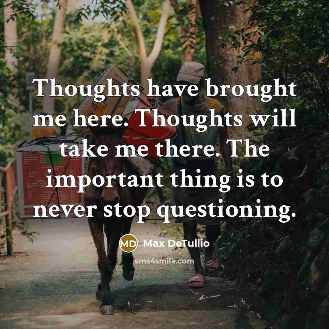 “Thoughts have brought me here. Thoughts will take me there. The important thing is to never stop questioning.” quote by Max DeTullio