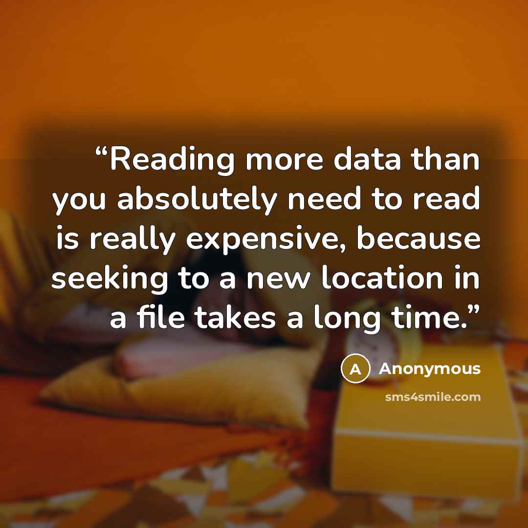 “Reading more data than you absolutely need to read is really expensive, because seeking to a new location in a file takes a long time.” quote by Anonymous