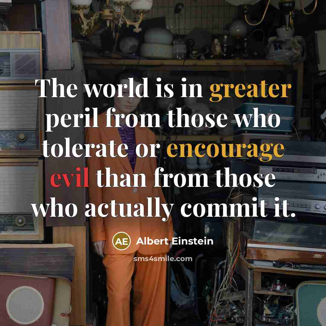 “The world is in greater peril from those who tolerate or encourage evil than from those who actually commit it.” quote by Albert Einstein