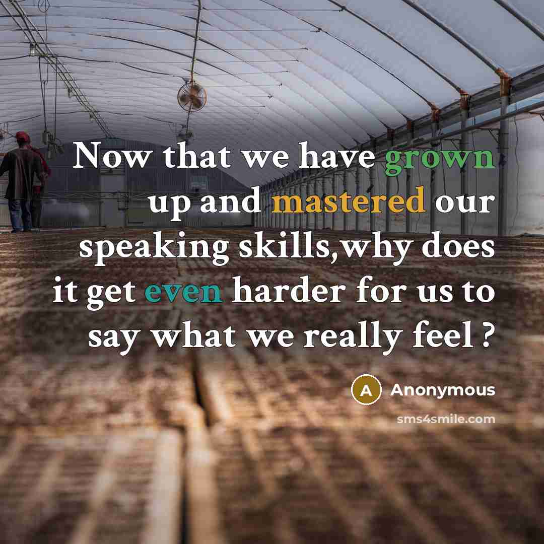 “Now that we have grown up and mastered our speaking skills,why does it get even harder for us to say what we really feel ?” quote by Anonymous
