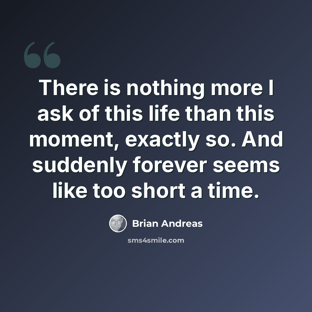 “There is nothing more I ask of this life than this moment, exactly so. And suddenly forever seems like too short a time.” quote by Brian Andreas