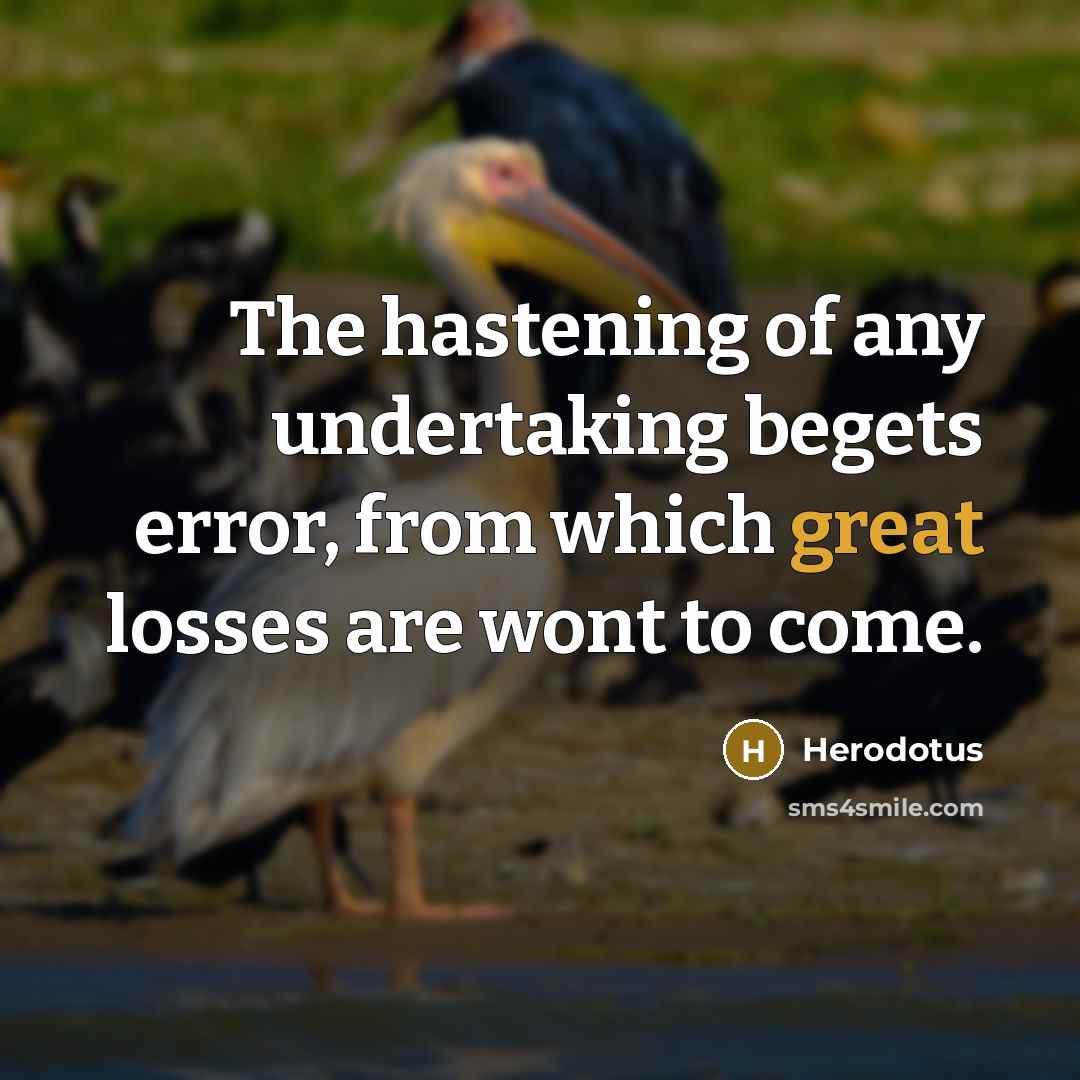 “The hastening of any undertaking begets error, from which great losses are wont to come.” quote by Herodotus
