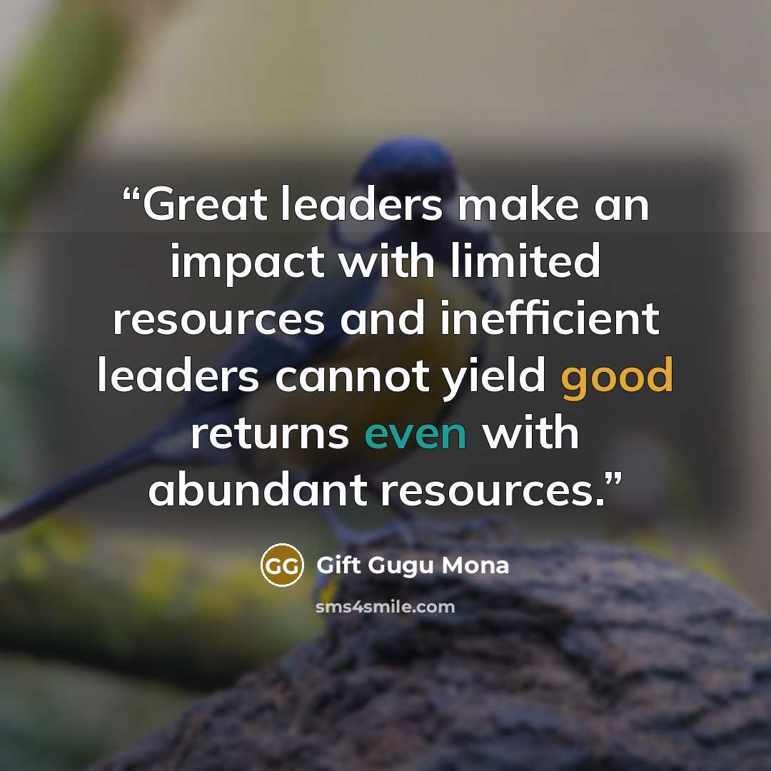 “Great leaders make an impact with limited resources and inefficient leaders cannot yield good returns even with abundant resources.” quote by Gift Gugu Mona