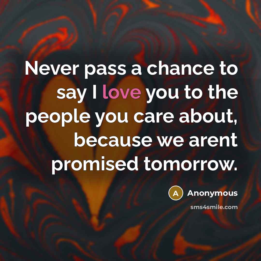 “Never pass a chance to say I love you to the people you care about, because we arent promised tomorrow.” quote by Anonymous