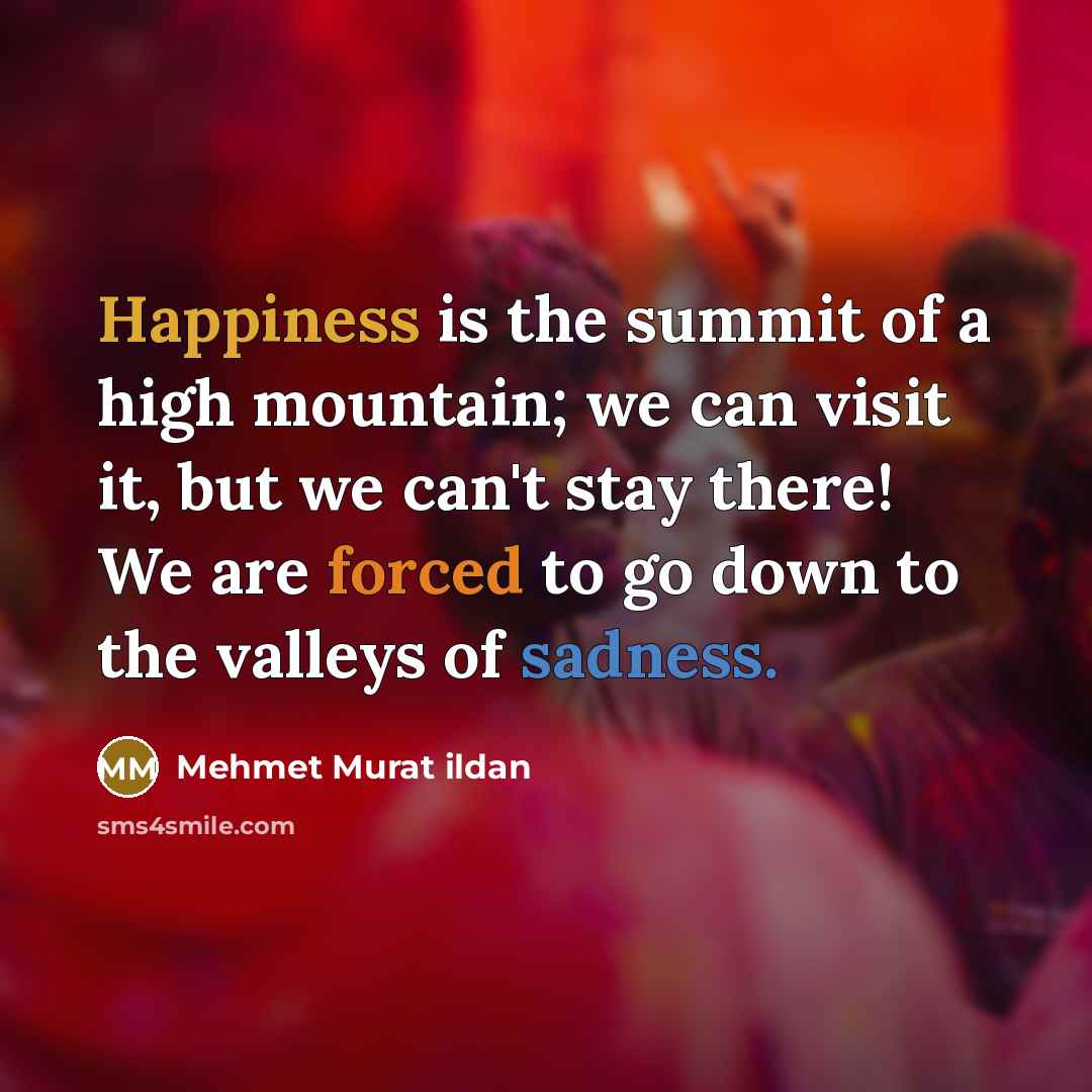 “Happiness is the summit of a high mountain; we can visit it, but we can't stay there! We are forced to go down to the valleys of sadness.” quote by Mehmet Murat Ildan