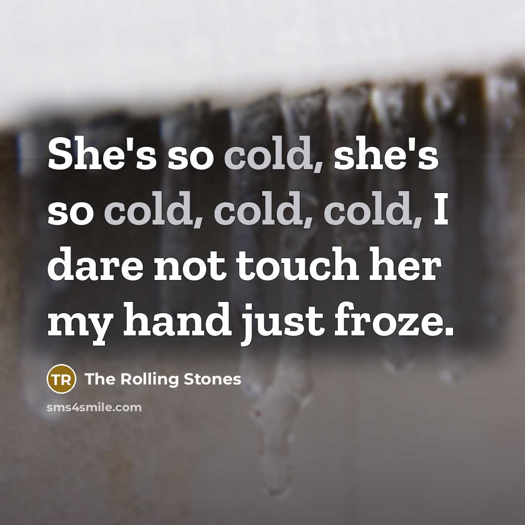 “She's so cold, she's so cold, cold, cold, I dare not touch her my hand just froze.” quote by The Rolling Stones