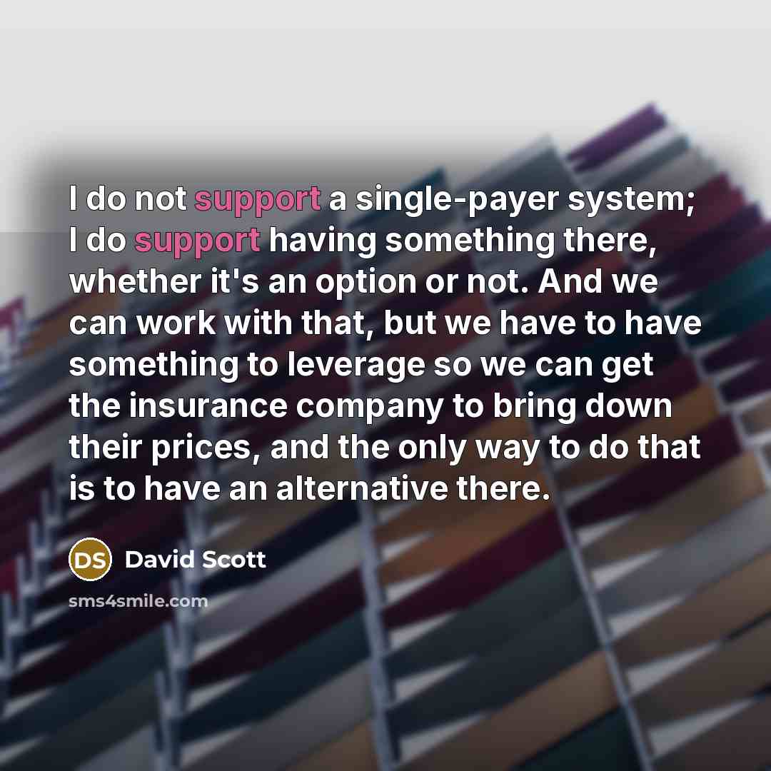 “I do not support a single-payer system; I do support having something there, whether it's an option or not. And we can work with that, but we have to have something to leverage so we can get the insurance company to bring down their prices, and the only way to do that is to have an alternative…” quote by David Scott