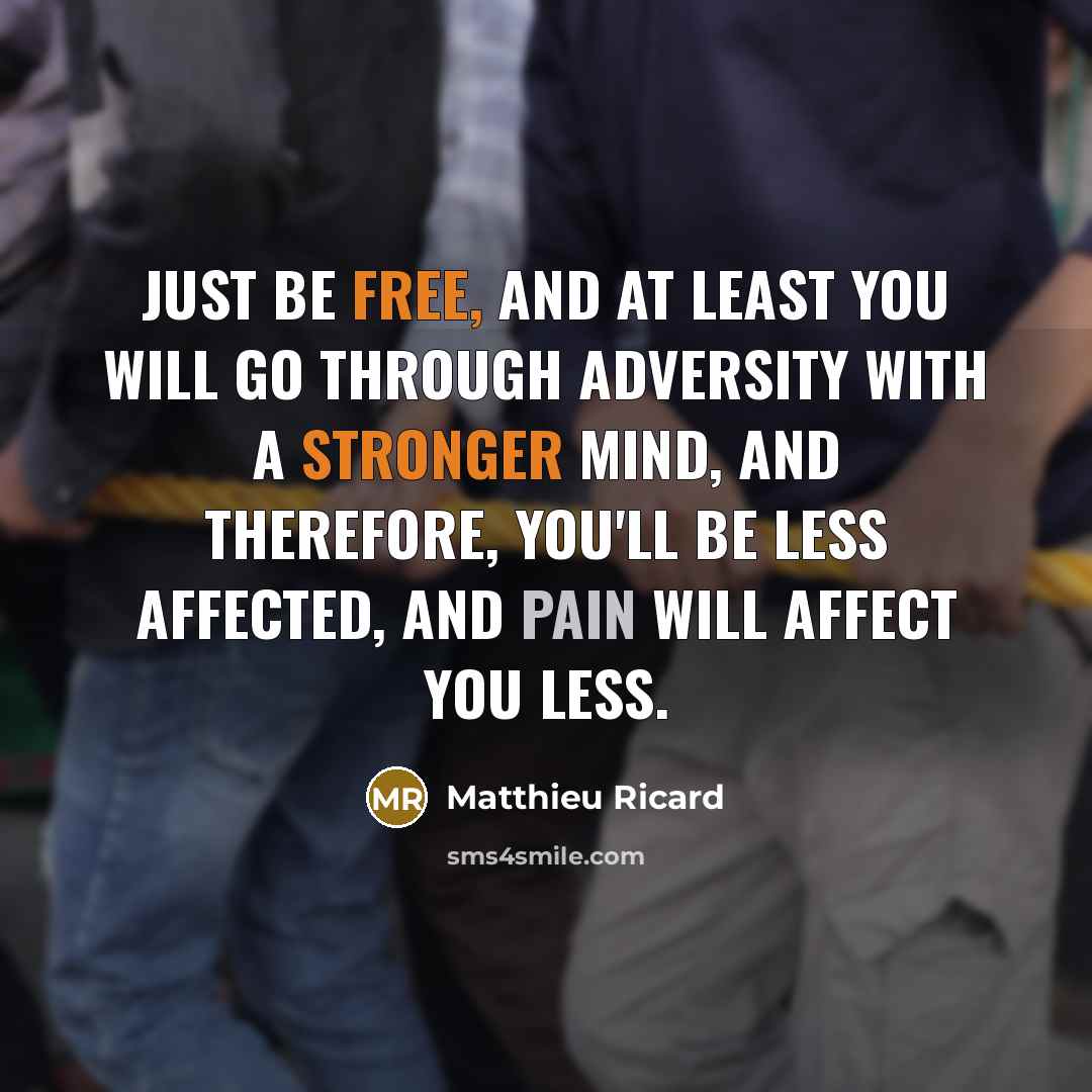 “Just be free, and at least you will go through adversity with a stronger mind, and therefore, you'll be less affected, and pain will affect you less.” quote by Matthieu Ricard