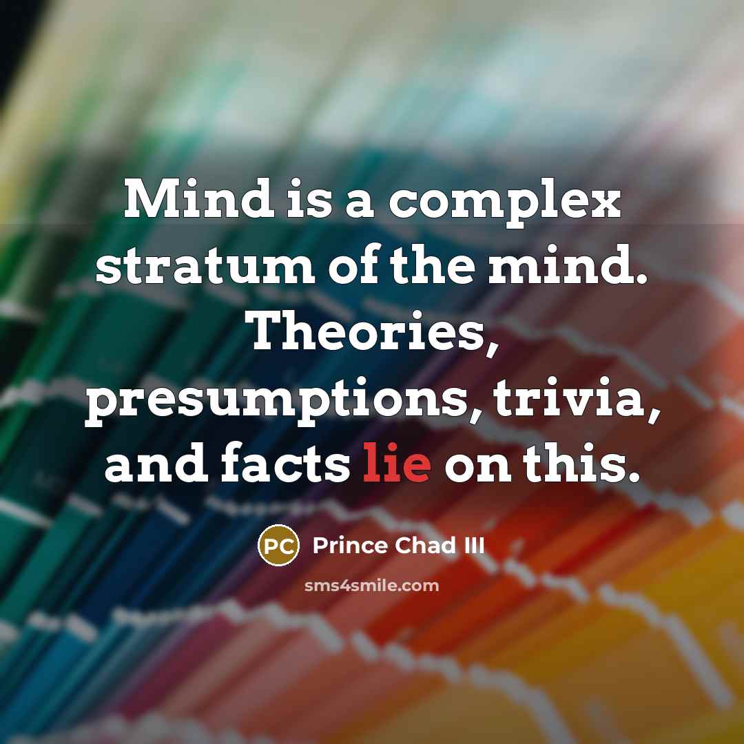 “Mind is a complex stratum of the mind. Theories, presumptions, trivia, and facts lie on this.” quote by Prince Chad III
