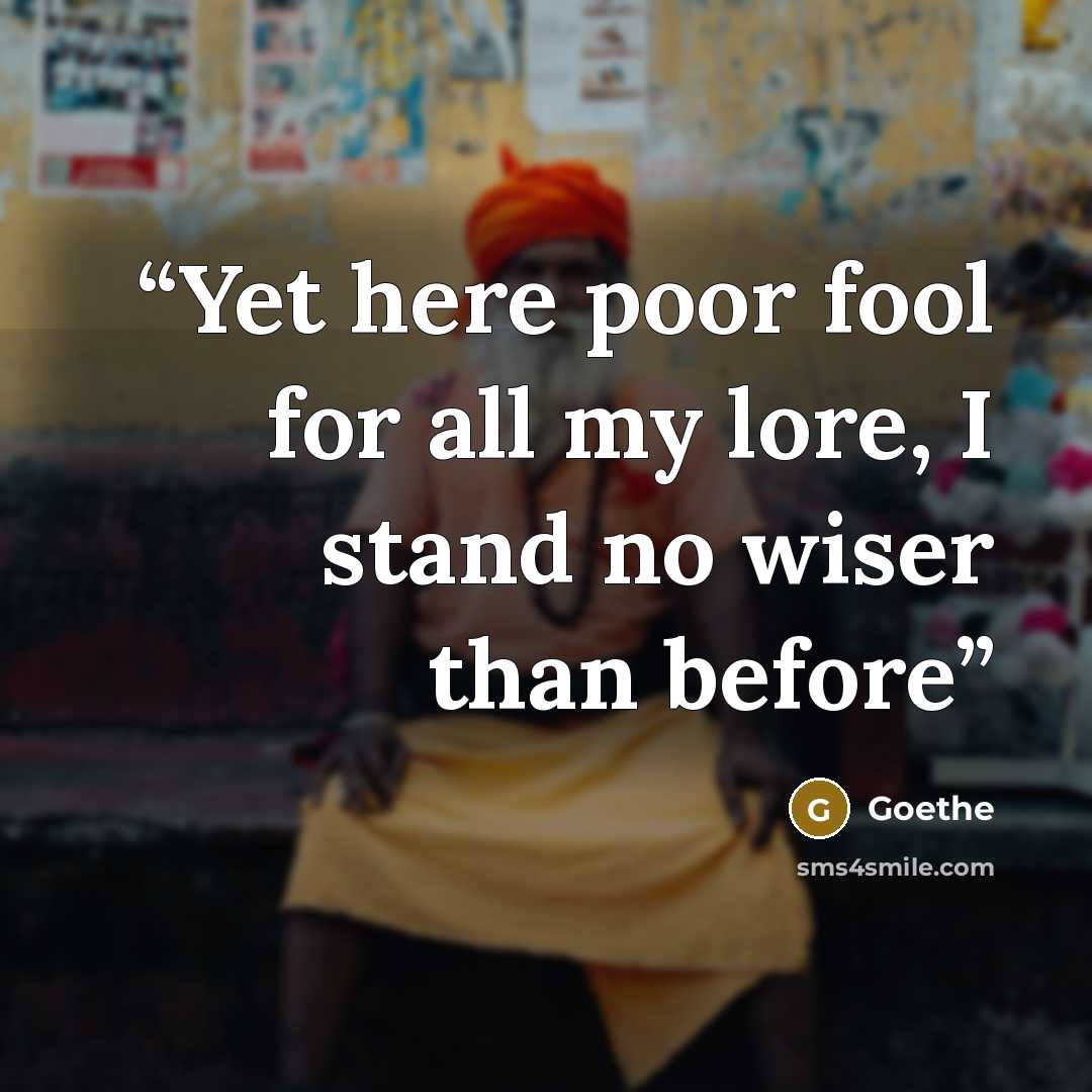 “Yet here poor fool for all my lore, I stand no wiser than before” quote by Goethe