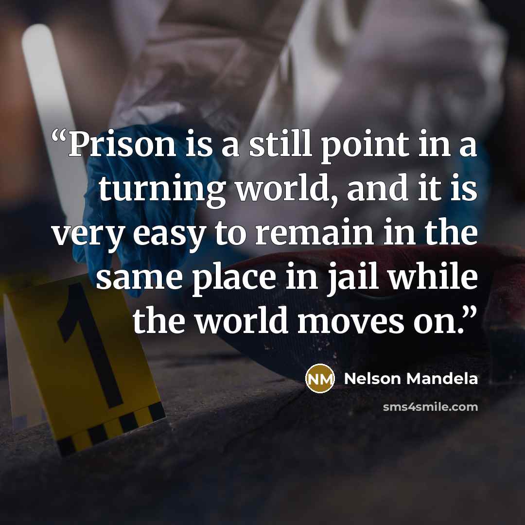 “Prison is a still point in a turning world, and it is very easy to remain in the same place in jail while the world moves on.” quote by Nelson Mandela