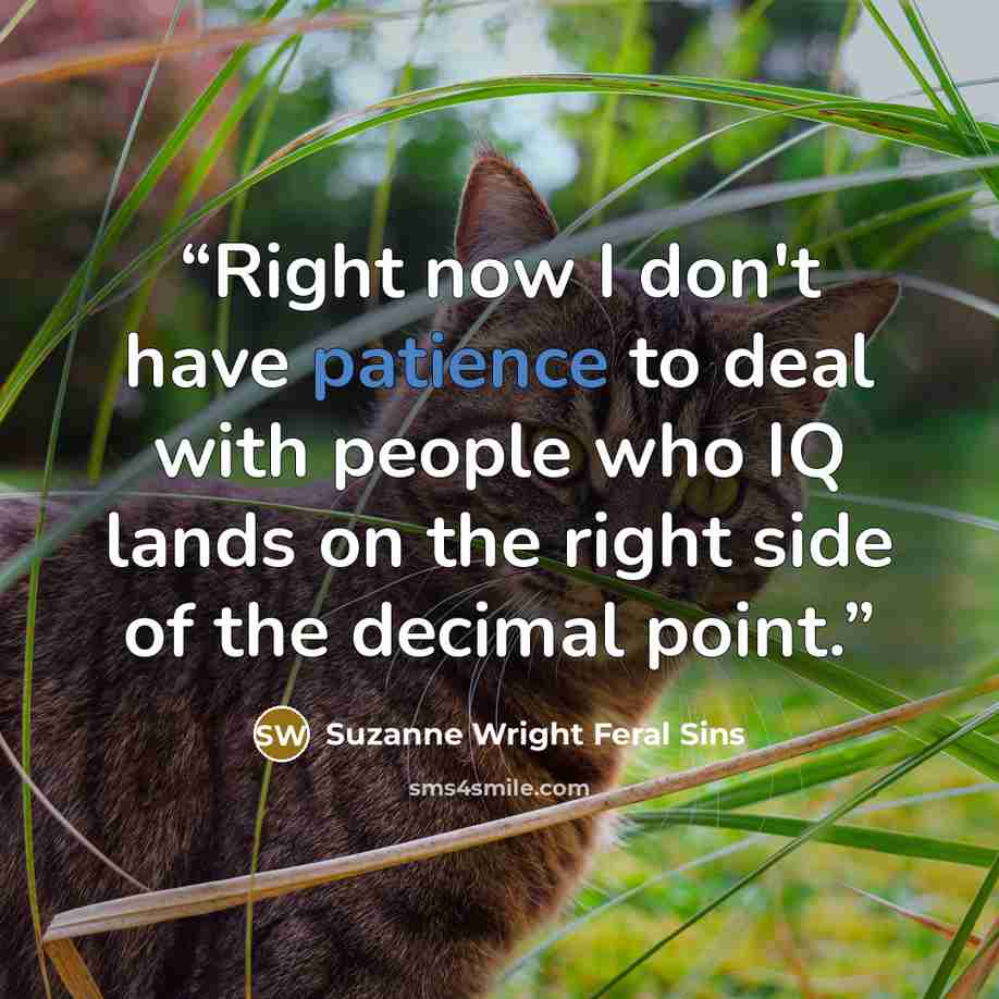 “Right now I don't have patience to deal with people who IQ lands on the right side of the decimal point.” quote by Suzanne Wright Feral Sins