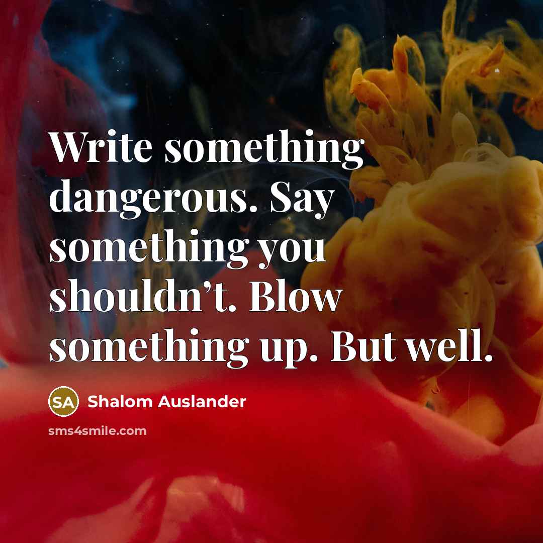 “Write something dangerous. Say something you shouldn’t. Blow something up. But well.” quote by Shalom Auslander