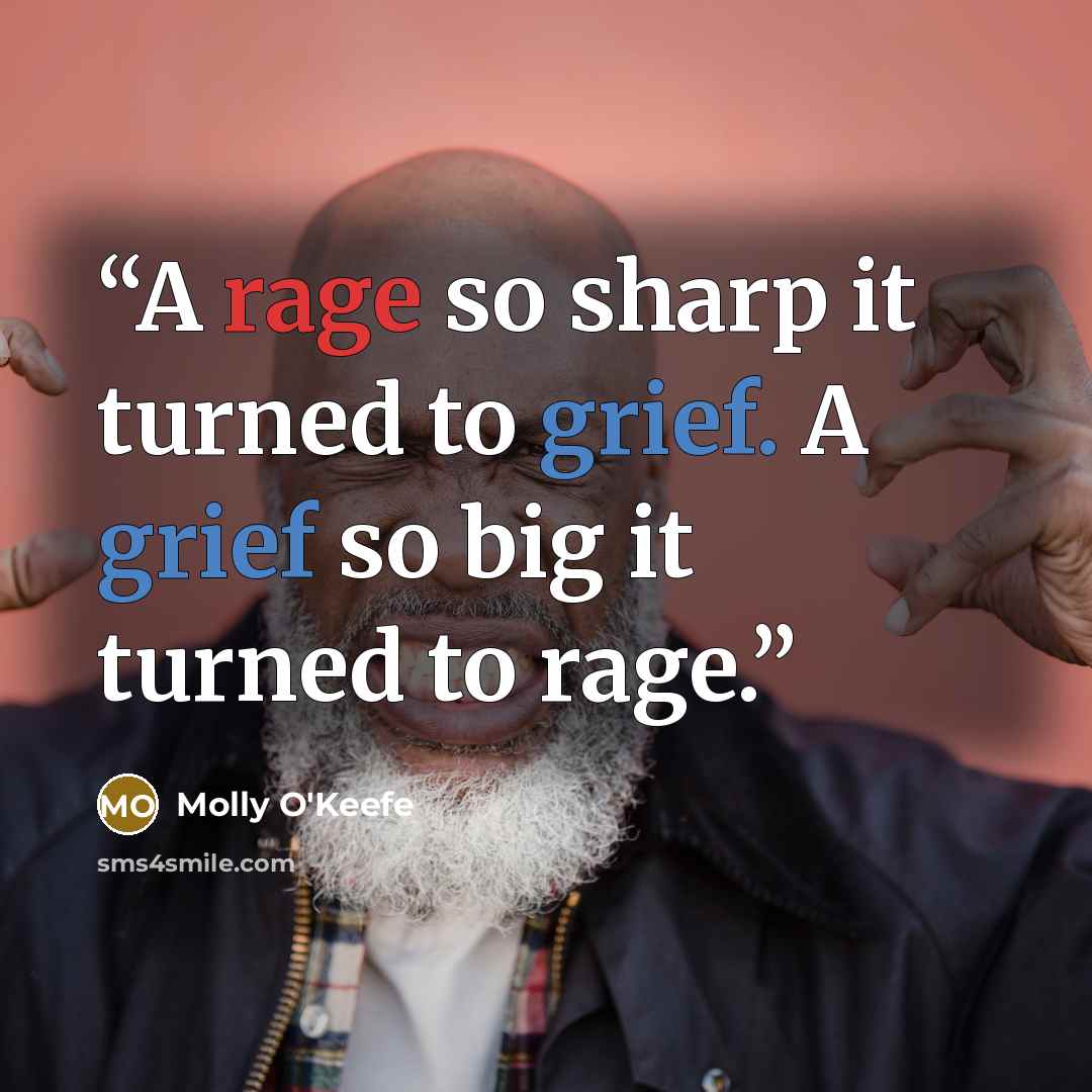 “A rage so sharp it turned to grief. A grief so big it turned to rage.” quote by Molly O'Keefe