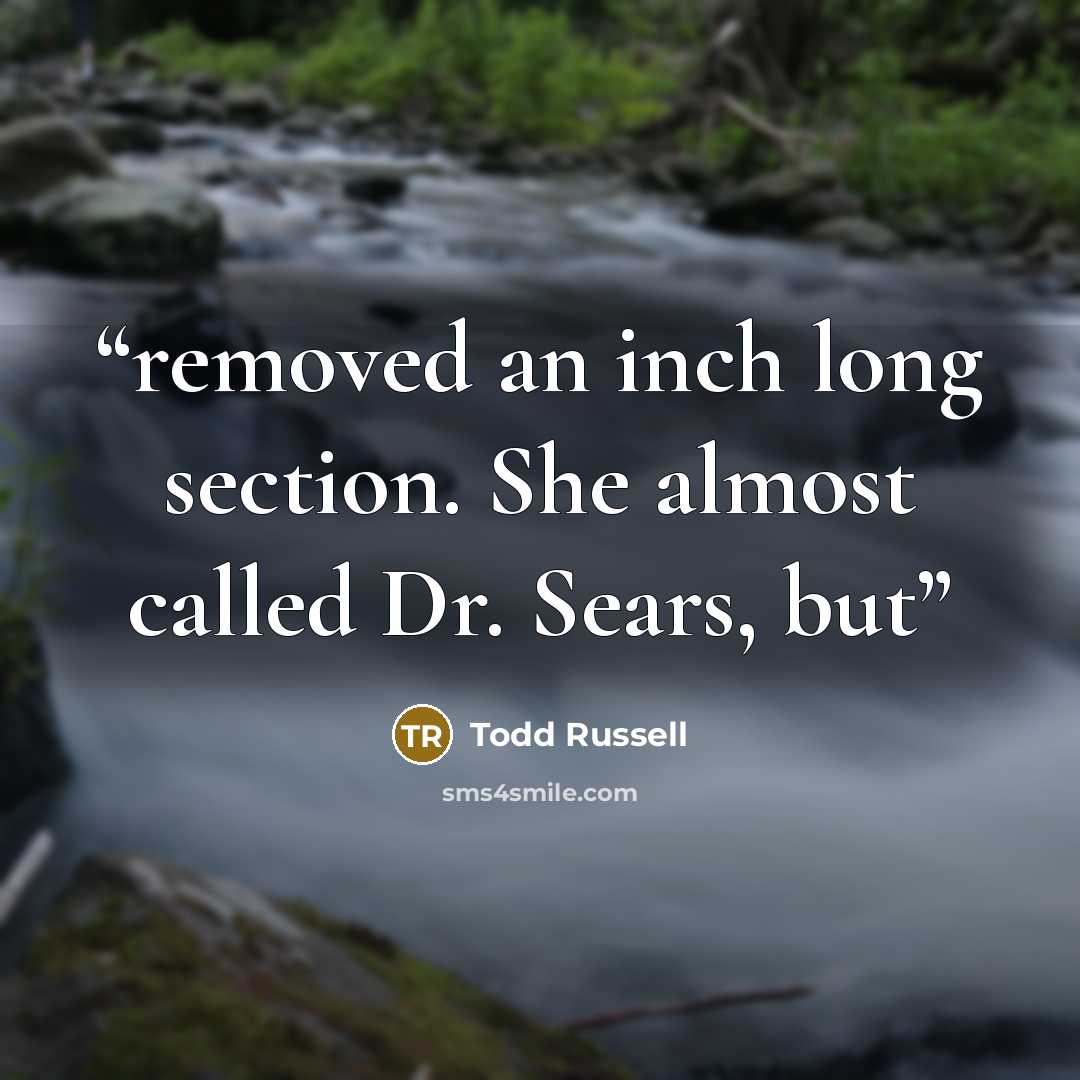 “removed an inch long section. She almost called Dr. Sears, but” quote by Todd Russell