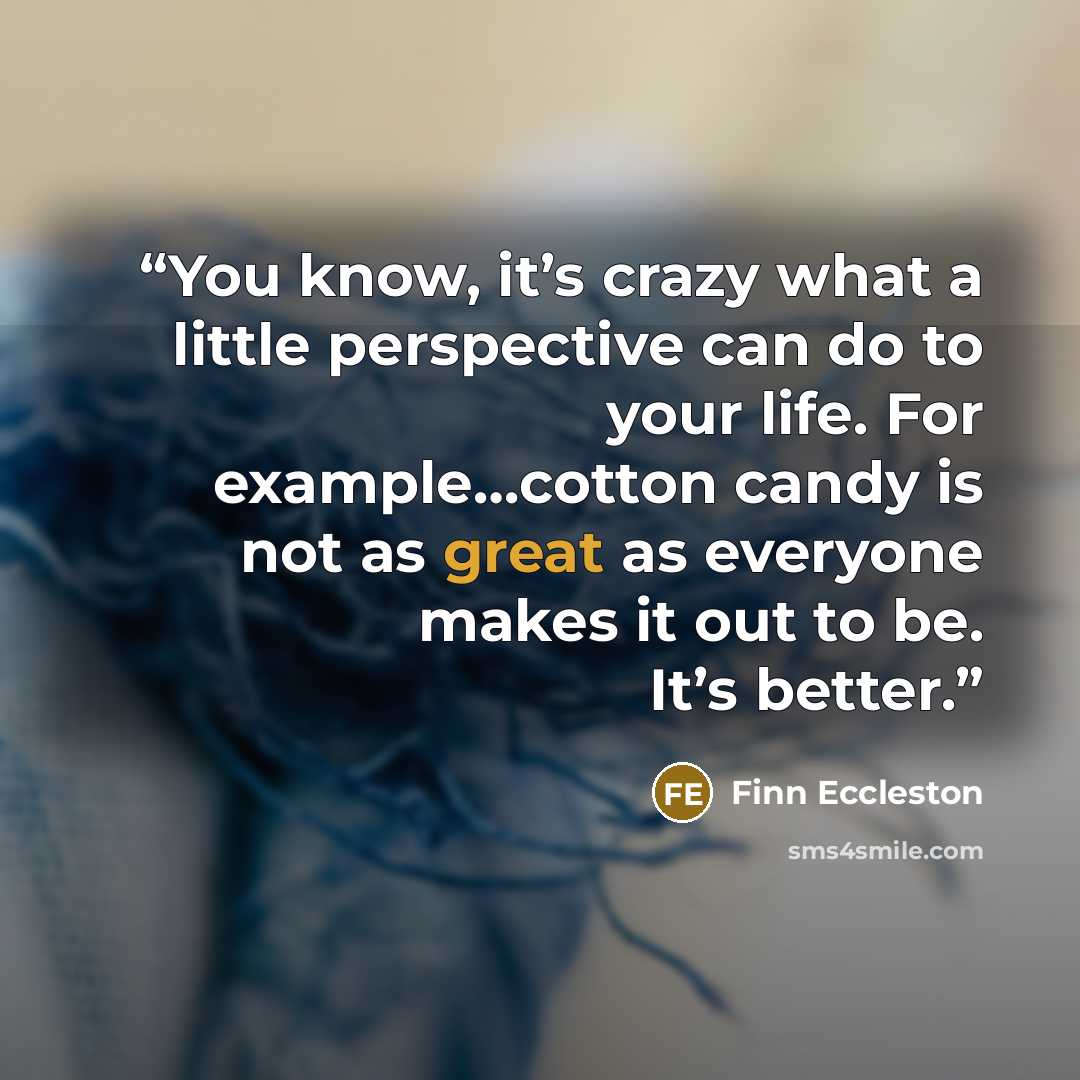 “You know, it’s crazy what a little perspective can do to your life. For example…cotton candy is not as great as everyone makes it out to be. It’s better.” quote by Finn Eccleston