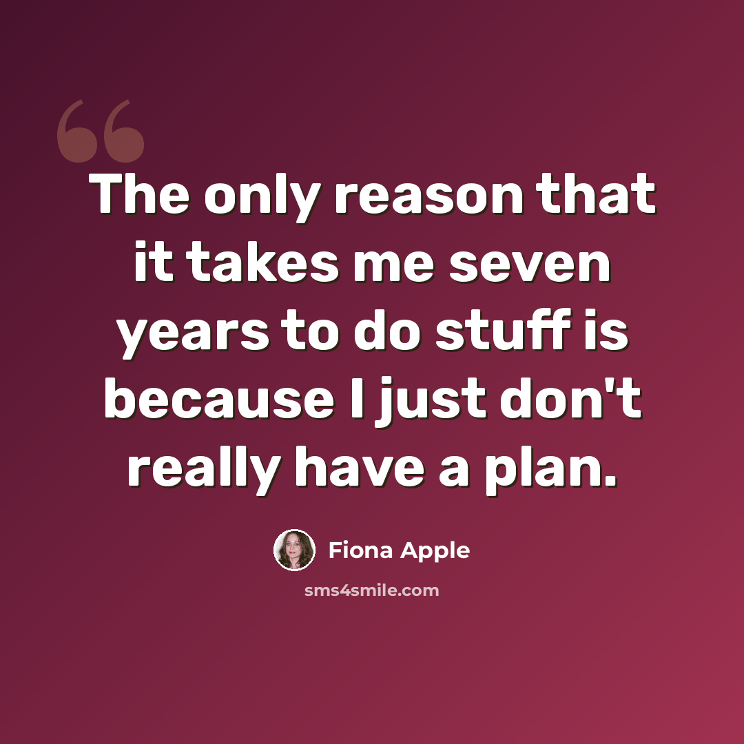“The only reason that it takes me seven years to do stuff is because I just don't really have a plan.” quote by Fiona Apple
