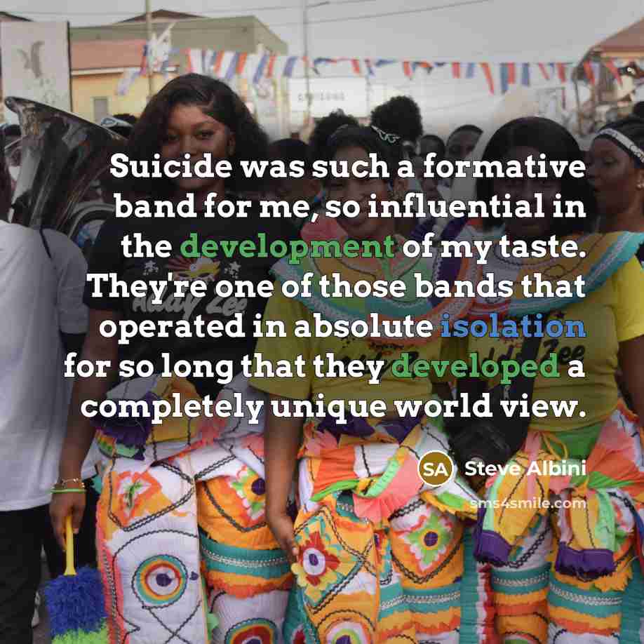 “Suicide was such a formative band for me, so influential in the development of my taste. They're one of those bands that operated in absolute isolation for so long that they developed a completely unique world view.” quote by Steve Albini