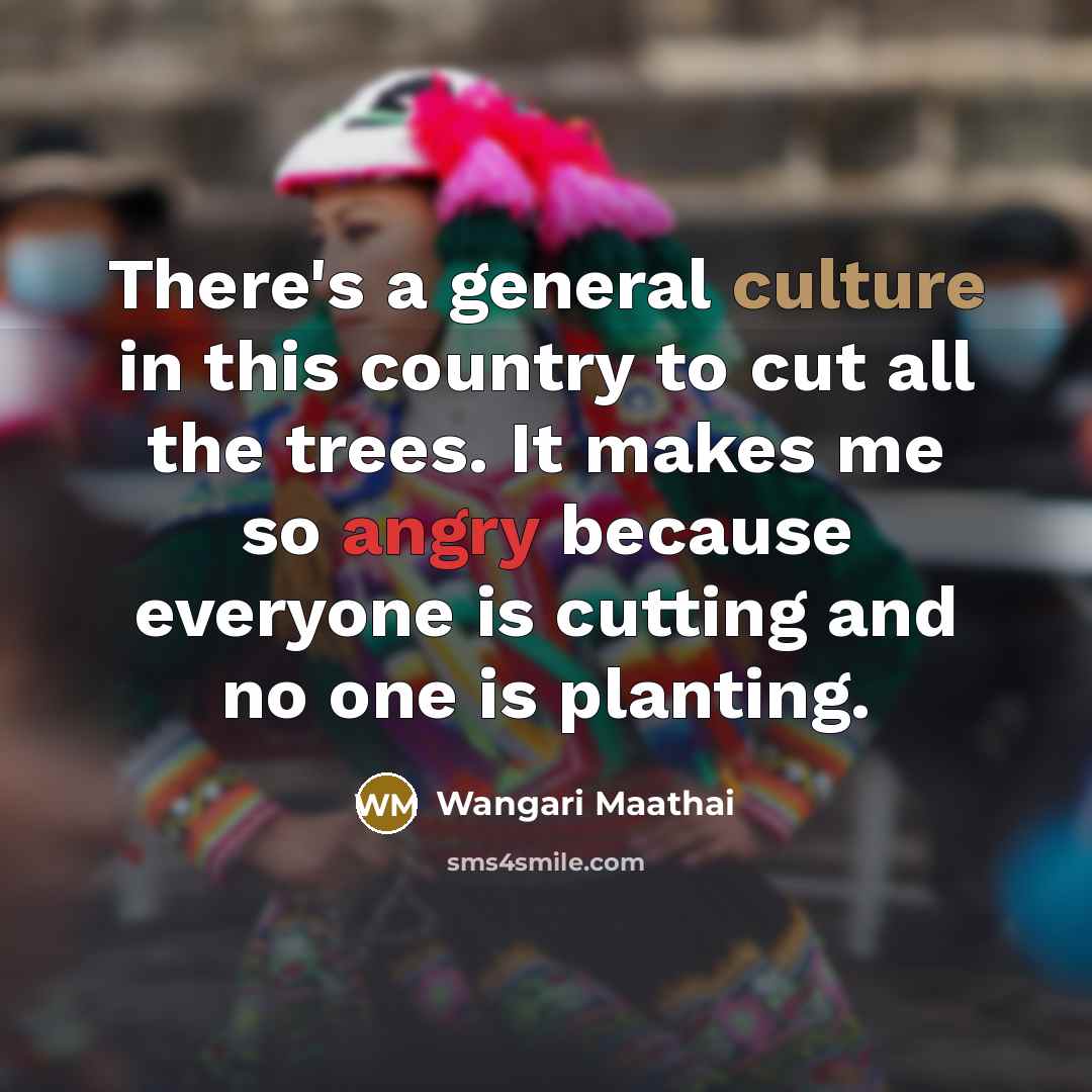 “There's a general culture in this country to cut all the trees. It makes me so angry because everyone is cutting and no one is planting.” quote by Wangari Maathai