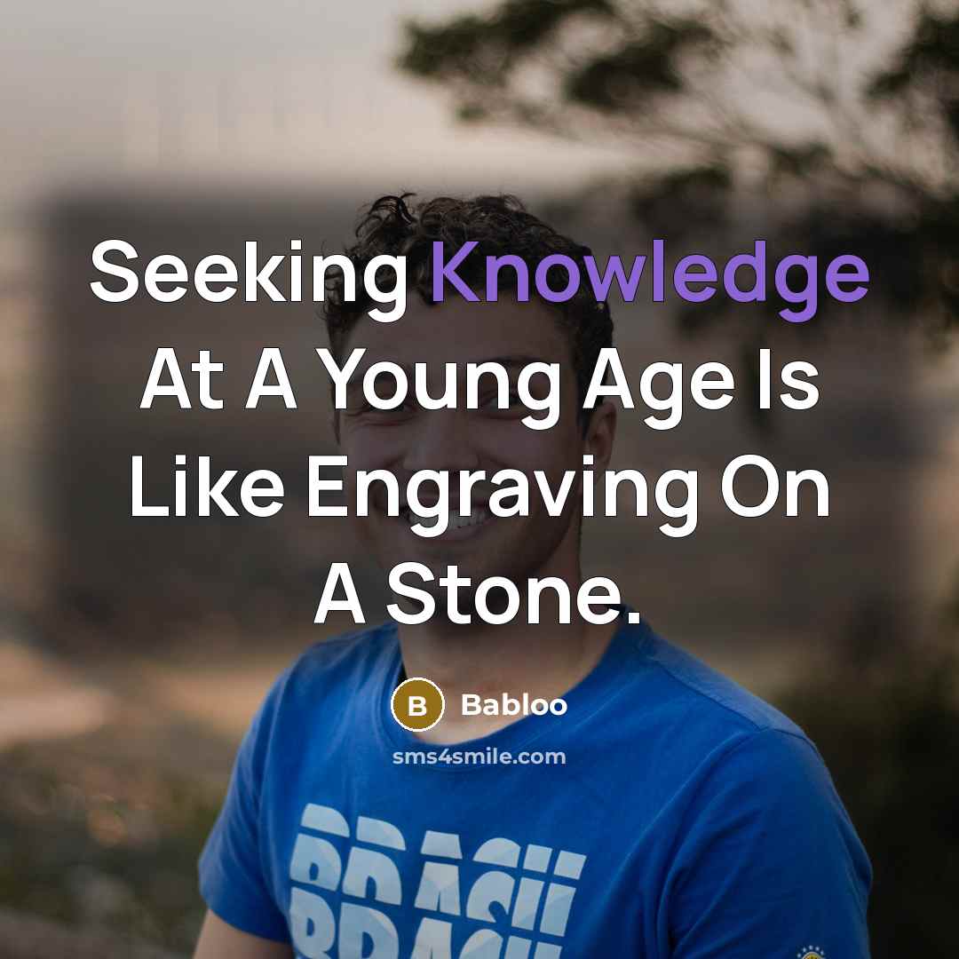 “Seeking Knowledge At A Young Age Is Like Engraving On A Stone.” quote by Babloo