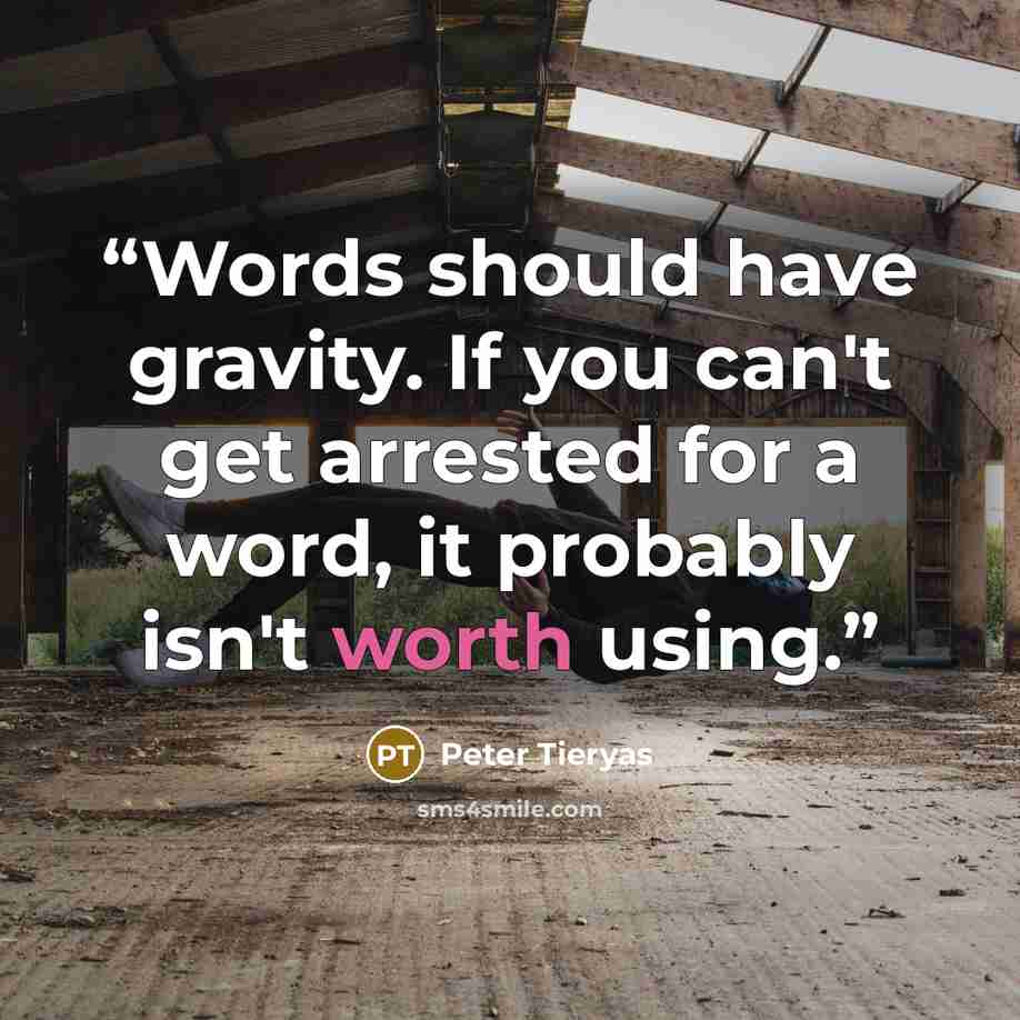 “Words should have gravity. If you can't get arrested for a word, it probably isn't worth using.” quote by Peter Tieryas