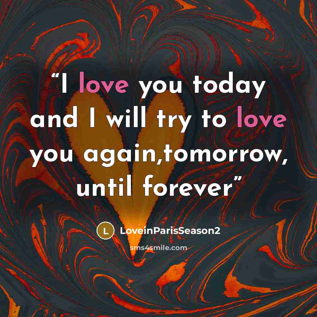 “I love you today and I will try to love you again,tomorrow, until forever” quote by LoveinParisSeason2