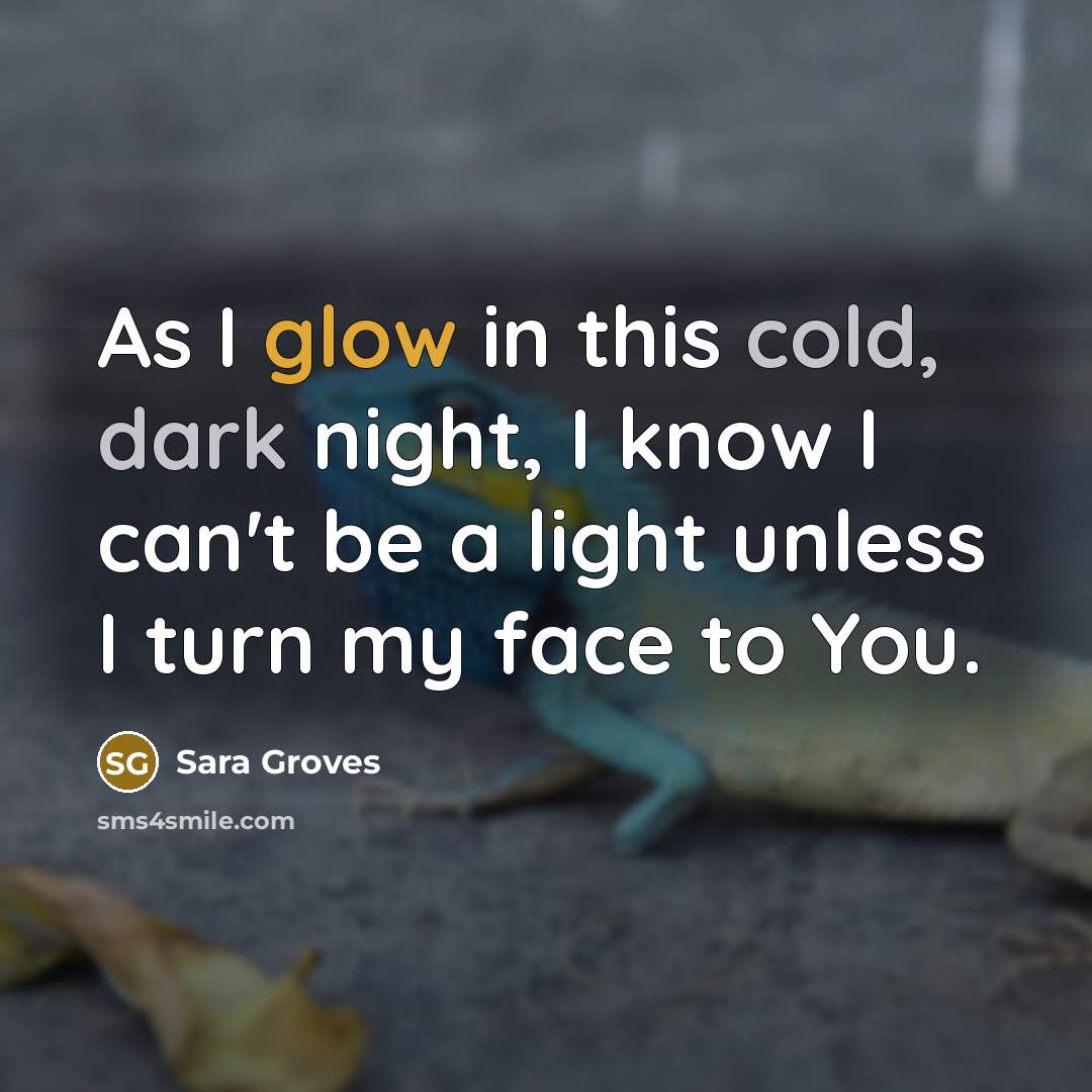 “As I glow in this cold, dark night, I know I can't be a light unless I turn my face to You.” quote by Sara Groves