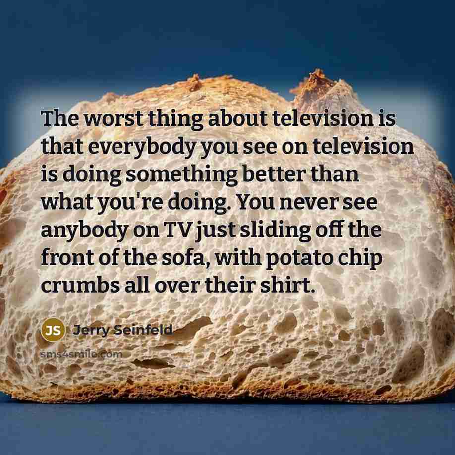 “The worst thing about television is that everybody you see on television is doing something better than what you're doing. You never see anybody on TV just sliding off the front of the sofa, with potato chip crumbs all over their shirt.” quote by Jerry Seinfeld