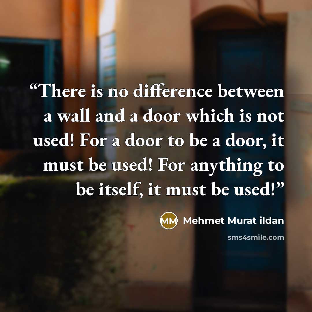 “There is no difference between a wall and a door which is not used! For a door to be a door, it must be used! For anything to be itself, it must be used!” quote by Mehmet Murat ildan