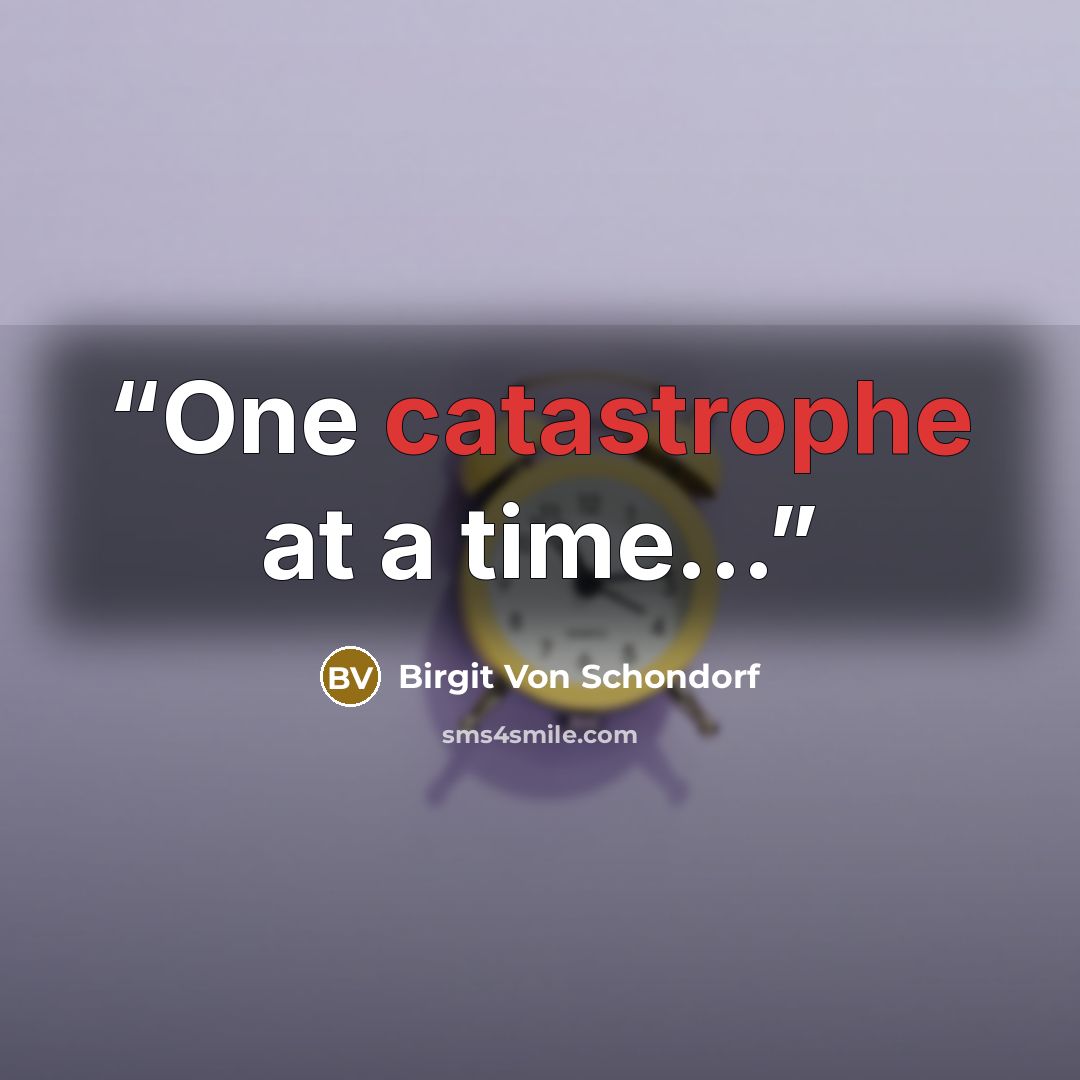 “One catastrophe at a time...” quote by Birgit Von Schondorf