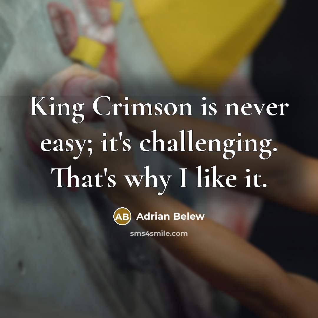 “King Crimson is never easy; it's challenging. That's why I like it.” quote by Adrian Belew