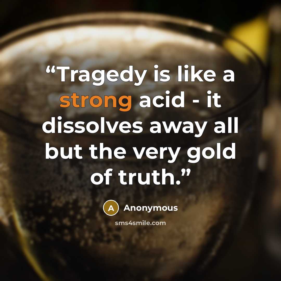 “Tragedy is like a strong acid - it dissolves away all but the very gold of truth.” quote by Anonymous