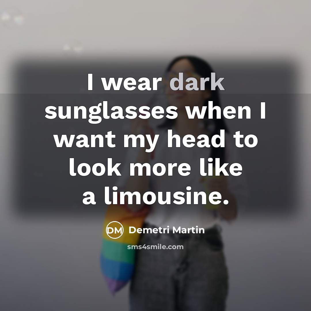 “I wear dark sunglasses when I want my head to look more like a limousine.” quote by Demetri Martin