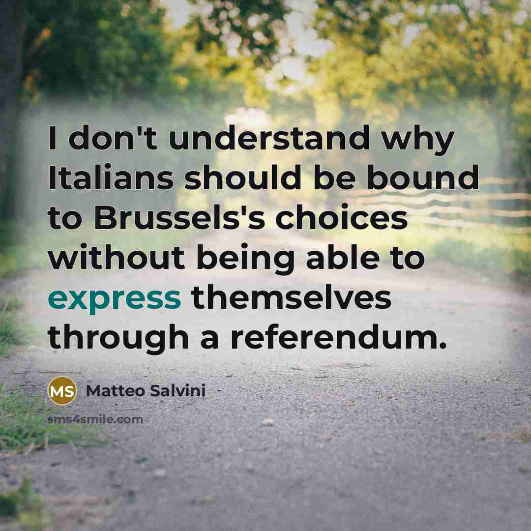 “I don't understand why Italians should be bound to Brussels's choices without being able to express themselves through a referendum.” quote by Matteo Salvini