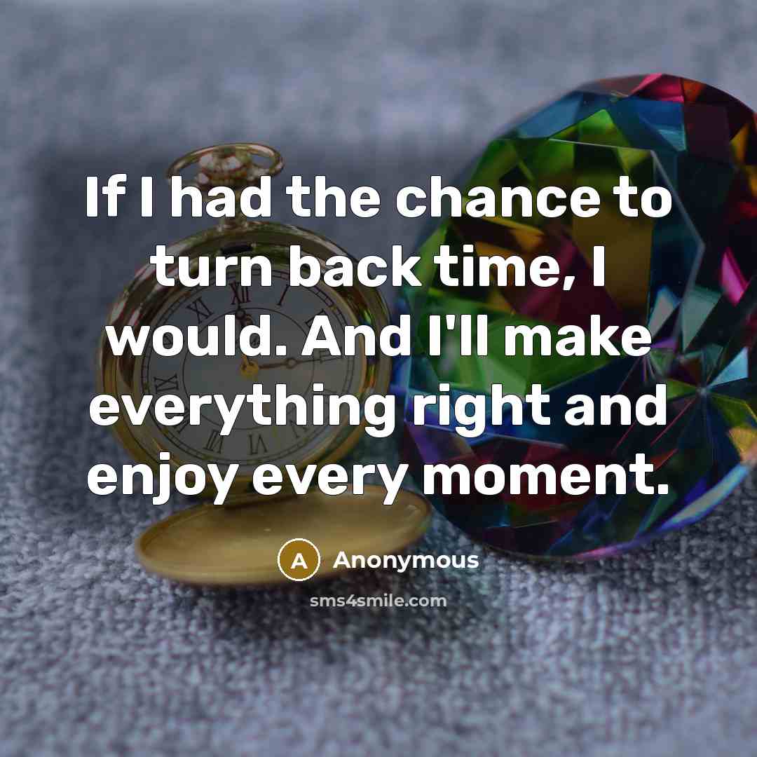 “If I had the chance to turn back time, I would. And I'll make everything right and enjoy every moment.” quote by Anonymous