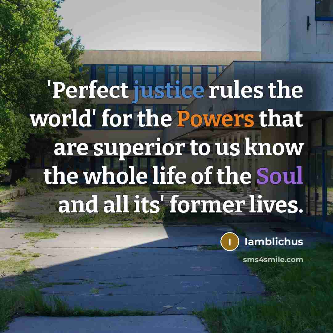 “'Perfect justice rules the world' for the Powers that are superior to us know the whole life of the Soul and all its' former lives.” quote by Iamblichus