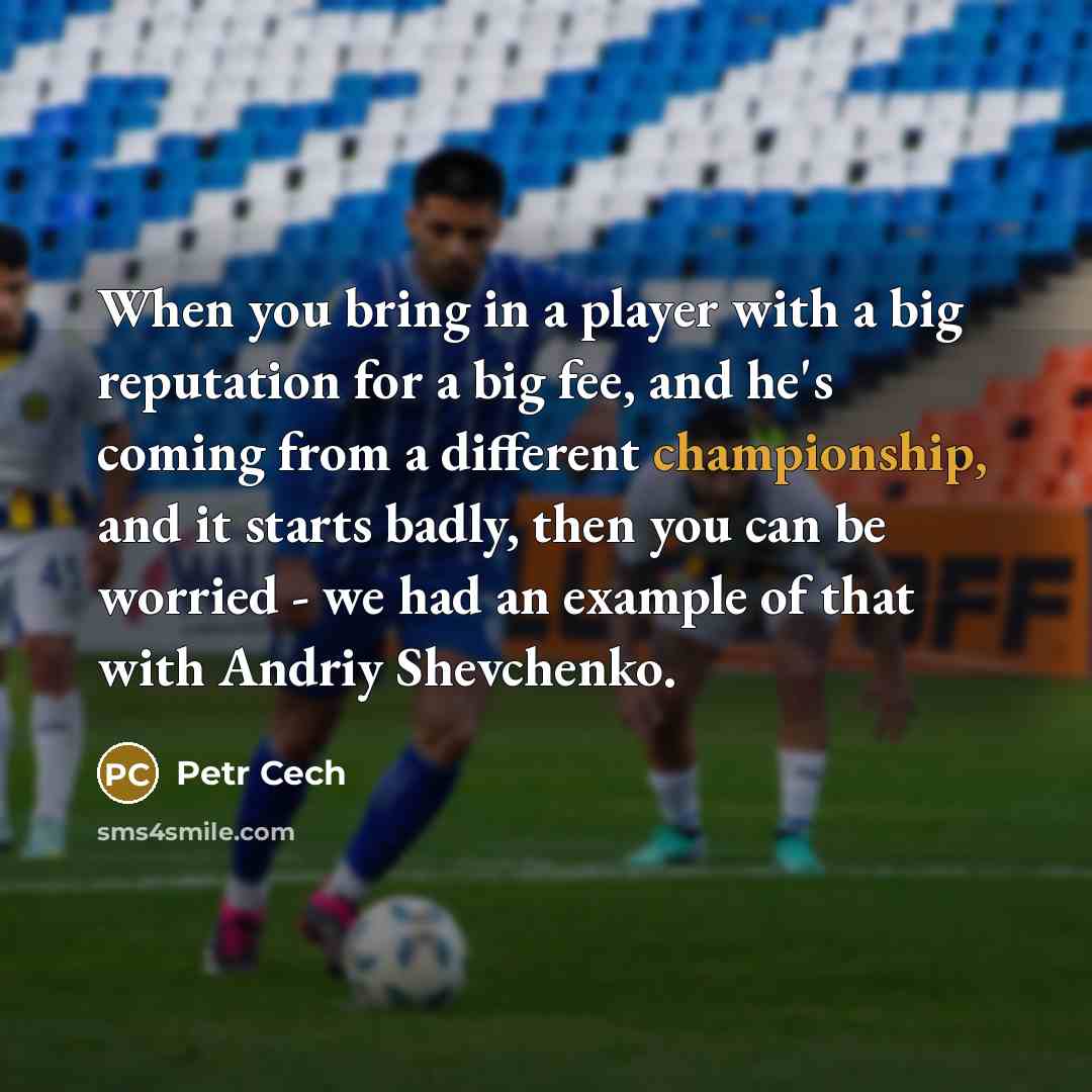 “When you bring in a player with a big reputation for a big fee, and he's coming from a different championship, and it starts badly, then you can be worried - we had an example of that with Andriy Shevchenko.” quote by Petr Cech