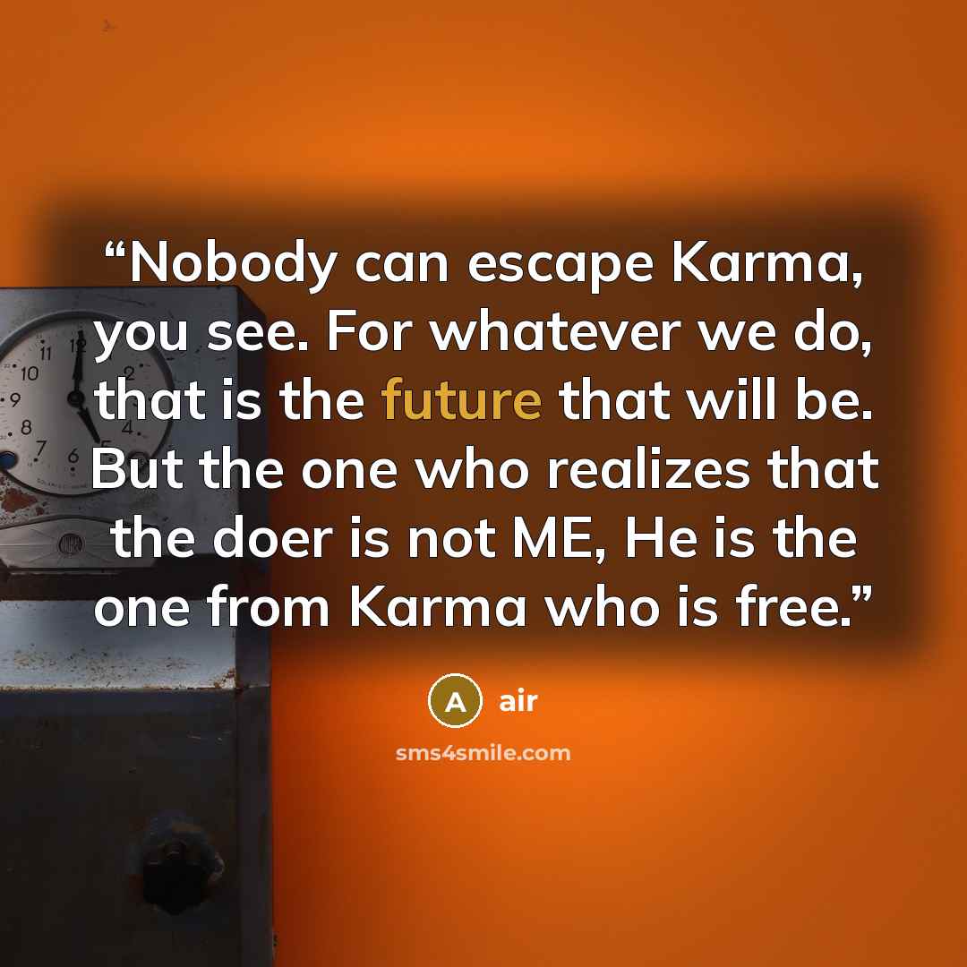 “Nobody can escape Karma, you see. For whatever we do, that is the future that will be. But the one who realizes that the doer is not ME, He is the one from Karma who is free.” quote by AiR
